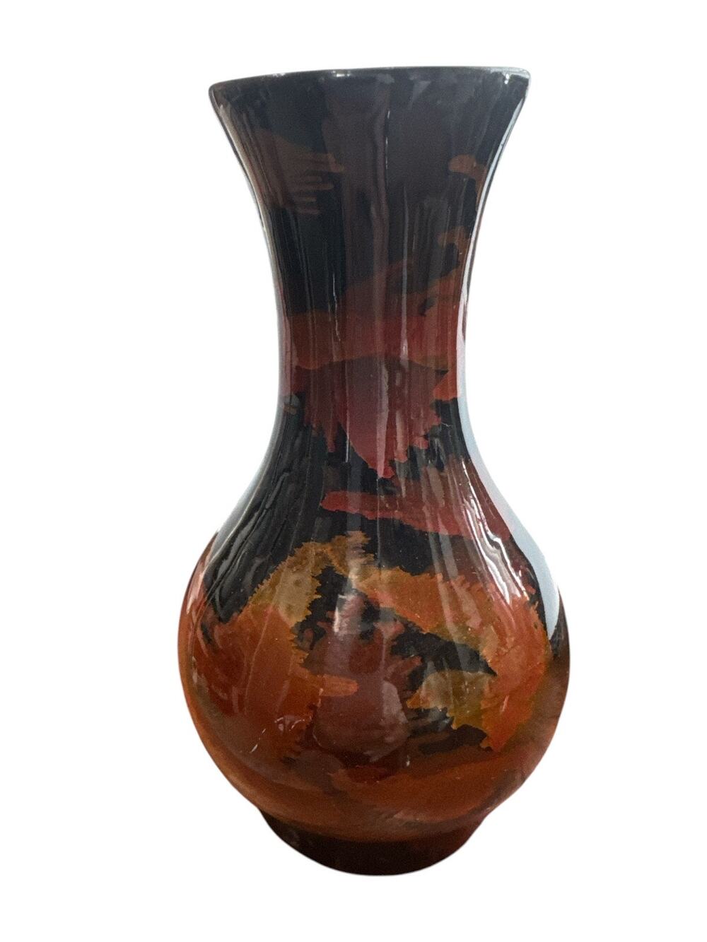 Rare Vintage Mid-Century Vietnamese Lacquer Black Gold Red 6” Vase